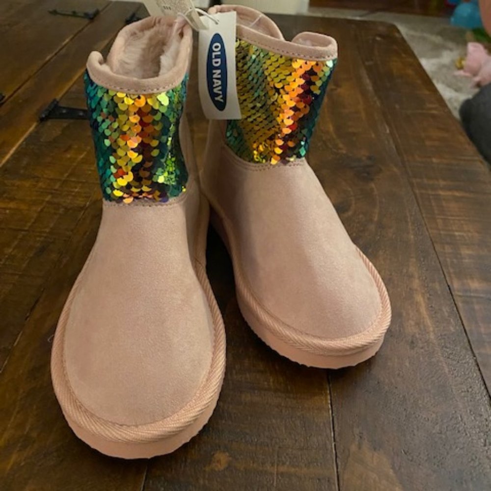 Girls-Sz12-OldNavy-PinkSequin-Boots